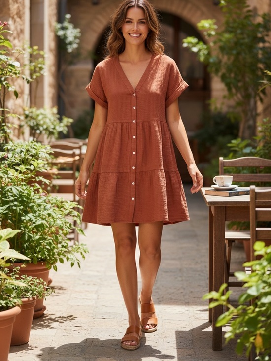 Madewell Dresses & Skirts - Madewell Lightspun Cuff-Sleeve Button-Front Tiered Mini Dress Boho Size Medium